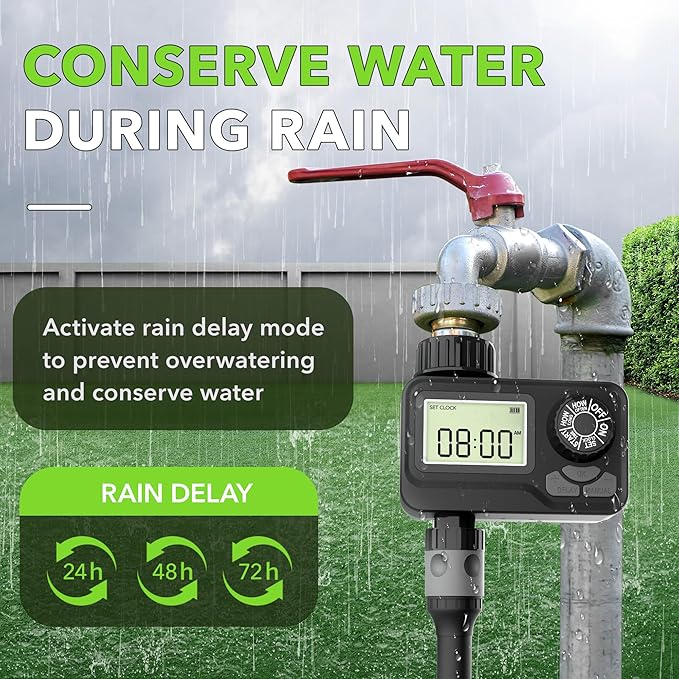BN LINK Programmable Sprinkler Timer with Rain Delay – Waterproof Digital Water Timer for Garden Hoses, Manual & Automatic Irrigation System, 1 Outlet