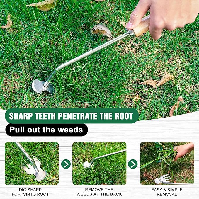 BOOLOOEN3Pack Weed Puller Tool, Manual Hand Weeder Paver, Crack Weeder, Stainless Steel Crevice Weeding Digger Tool, Paving Brick Moss Removal, L-Shape Gardening Crack Tool for Lawn Edger and Driveway