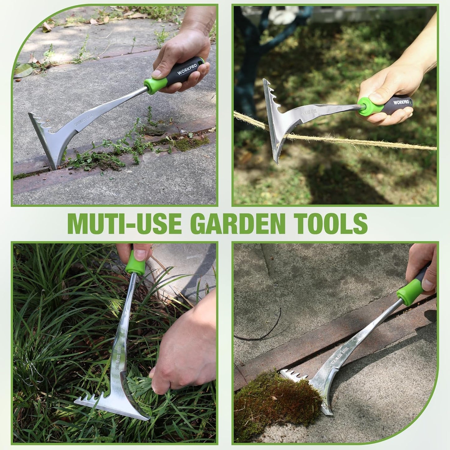 WORKPRO Crack Weeder, 12.5" Stainless Steel Crevice Weeding Tool with Soft Handle, L-Shaped Side-Walk Weed Removal Scraper, for Garden Lawn Yard Patio Terrace Paving Garden Hand Tool