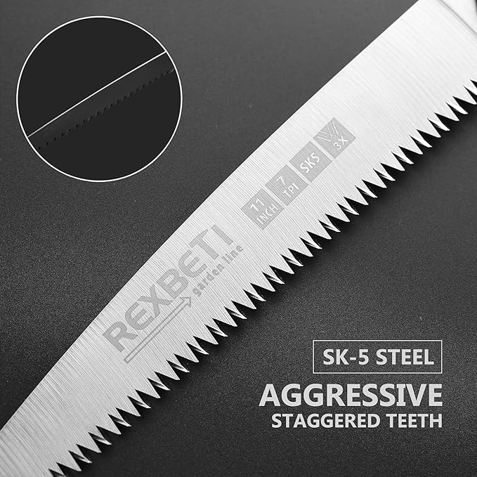 REXBETI Folding Saw, Heavy Duty 11 Inch Extra Long Blade Hand Saws for Wood Camping, Dry Wood Pruning Saws With Hard Teeth, Quality SK-5 Steel