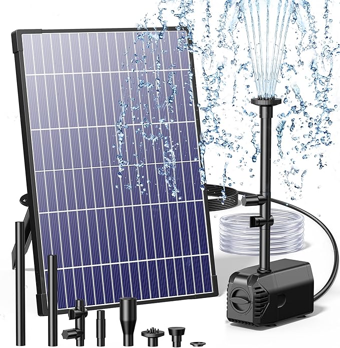 Biling 12W Solar Fountain Pump, Solar Pond Pump equipped filtration and anti-dry Protection, Solar Pond Fountain with PVC Tubing Various Nozzles Accessories for Water Garden & Pond Pumps