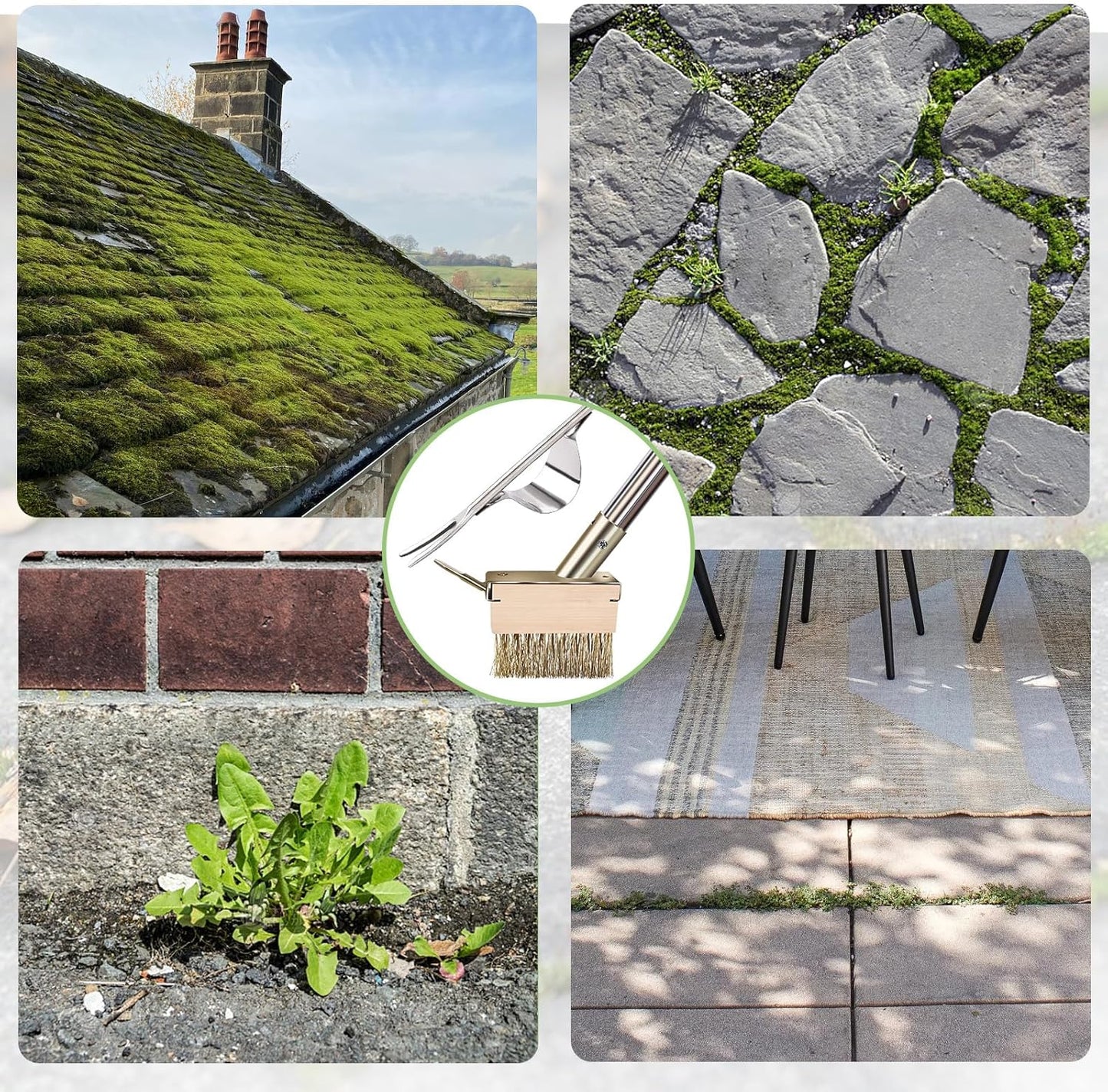 mcwdoit Crack Weeder Tool, Crevice Weeding Moss Brush with 2 Heads&Scraping Hook, A Hand Puller Tool, Moss Remover with Steel Handle for Cleaning Paving Joint Paver Sidewalk Patio Stone Driveway Deck