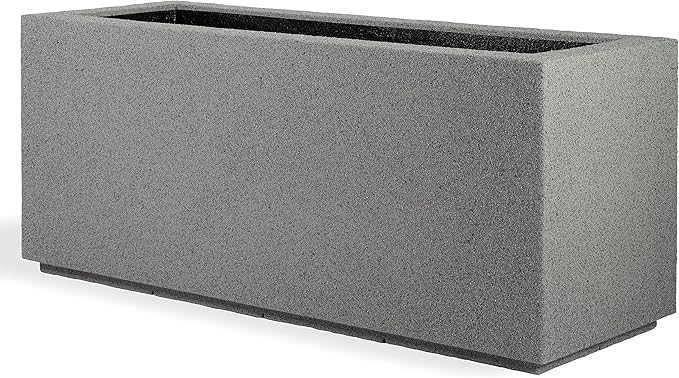 PolyStone Milan Tall Modern Outdoor/Indoor Rectangular Trough Planter, 46" L X 17" W X 19" H, Lightweight, Heavy Duty, Weather Resistant, Polymer Finish, Commercial and Residential (Gray Granite)