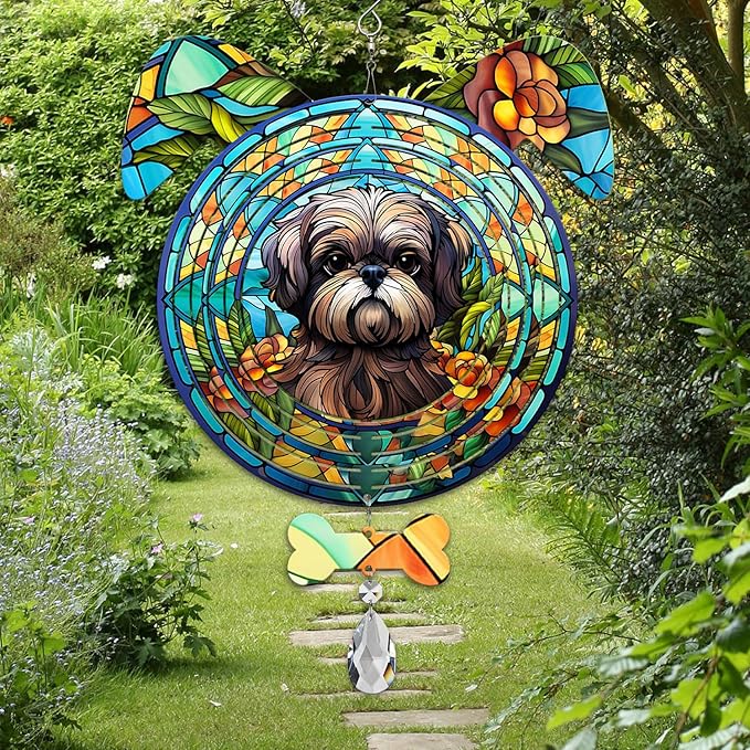Shih Tzu Dog Ears Wind Spinner, Shih Tzu Wind Spinner Hanging for Yard and Garden