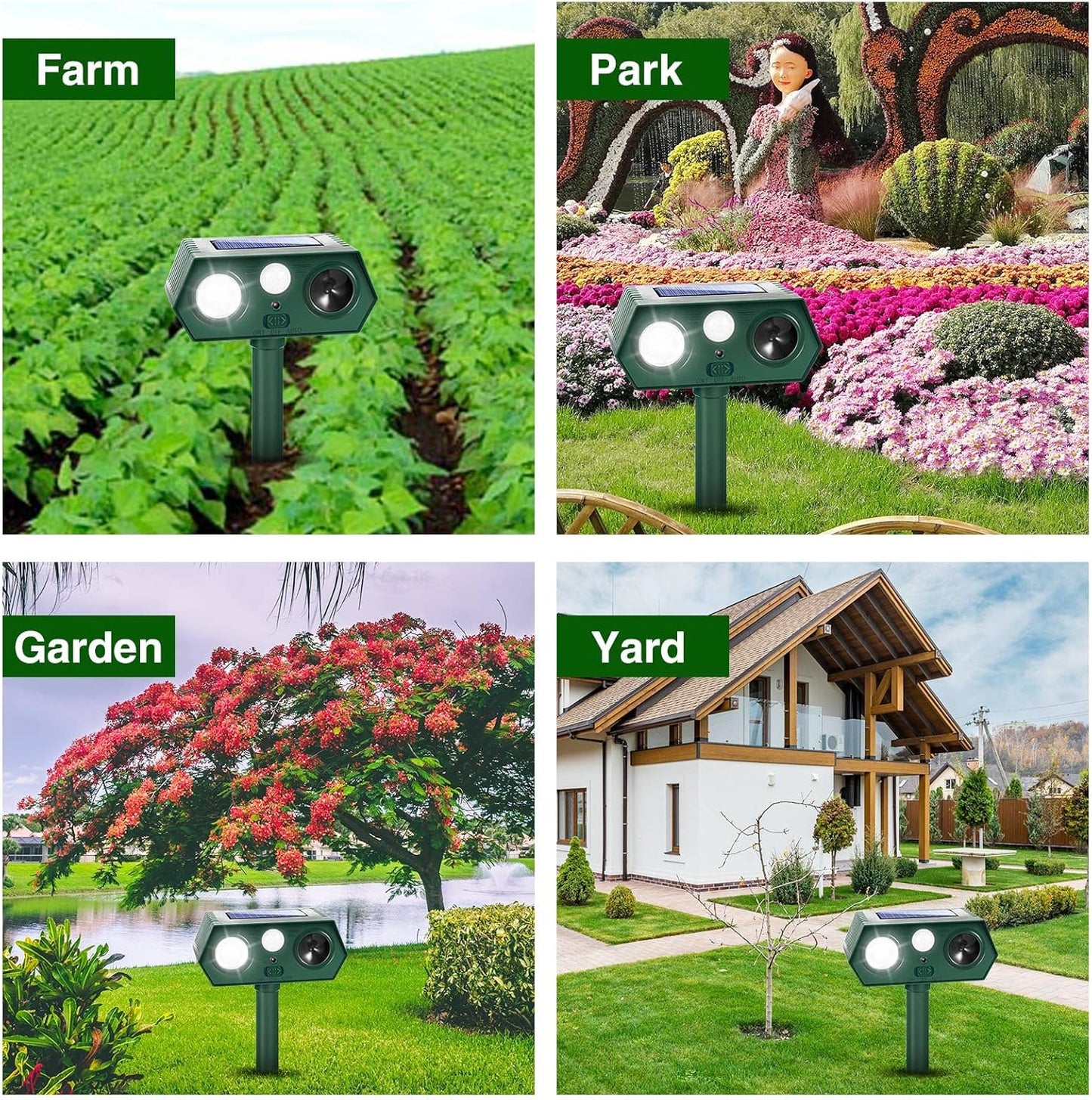 Solar Ultrasonic Animal Repellent Outdoor, Deer Repellent Devices, Waterproof Cat Rabbit Repeller with Motion Detection Flash Light to Deterrent Squirrel Dog Skunk Raccoon for Garden Yard Farm(3Pack)