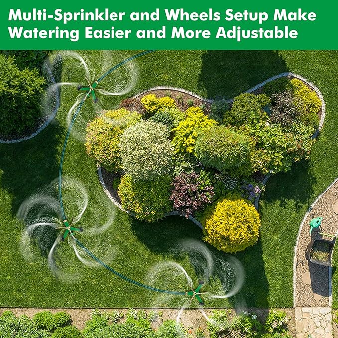 RESTMO 3-Arm Metal Sprinkler with Wheel Base, 360 Degree Automatic Rotary Lawn Sprinkler System for Garden Plant, Flower Bed and Yard Watering and Large Yard Area Watering