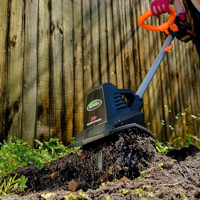 Scotts Outdoor Power Tools TC70020S 20-Volt 7.5-Inch Cordless Garden Tiller Cultivator, (2AH Battery & Fast Charger Included)