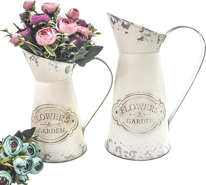 Soyizom Galvanized Metal Pitcher Farmhouse Decor Jugs White Pitcher Vases Flower Jugs Vase Shabby Chic Decor Water Can Milk Jug Rustic Decorations for Home Christmas Wedding,White-Jug/8.9”H-Small