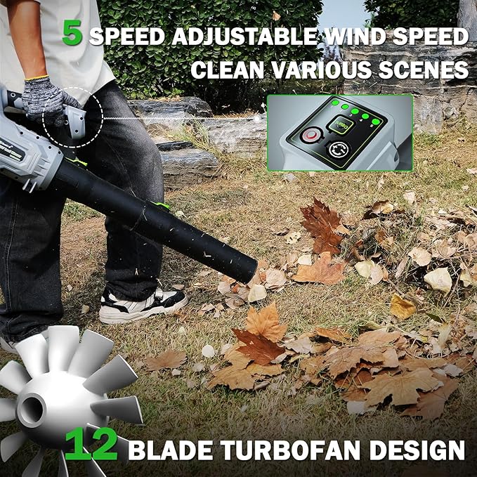 Leaf Blower Cordless,2 x 21V 7.8Ah Battery and Charger, with 650CFM Electric Cordless Leaf Blower, 5-Variable Speed & Turbo Mode, Blowers for Lawn Care