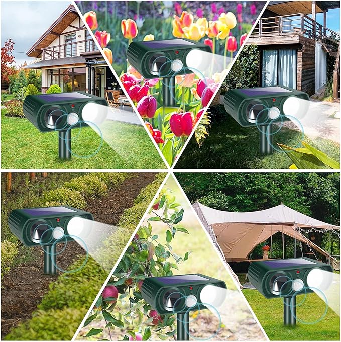 Solar Ultrasonic Animal Repellent Outdoor Deer Repellent Devices with Motion Detection & Flashing Lights,Solar Animal Repeller,Cat Squirrel Raccoon Skunk Rabbit Coyote Deterrent for Yard Garden,4 Pack