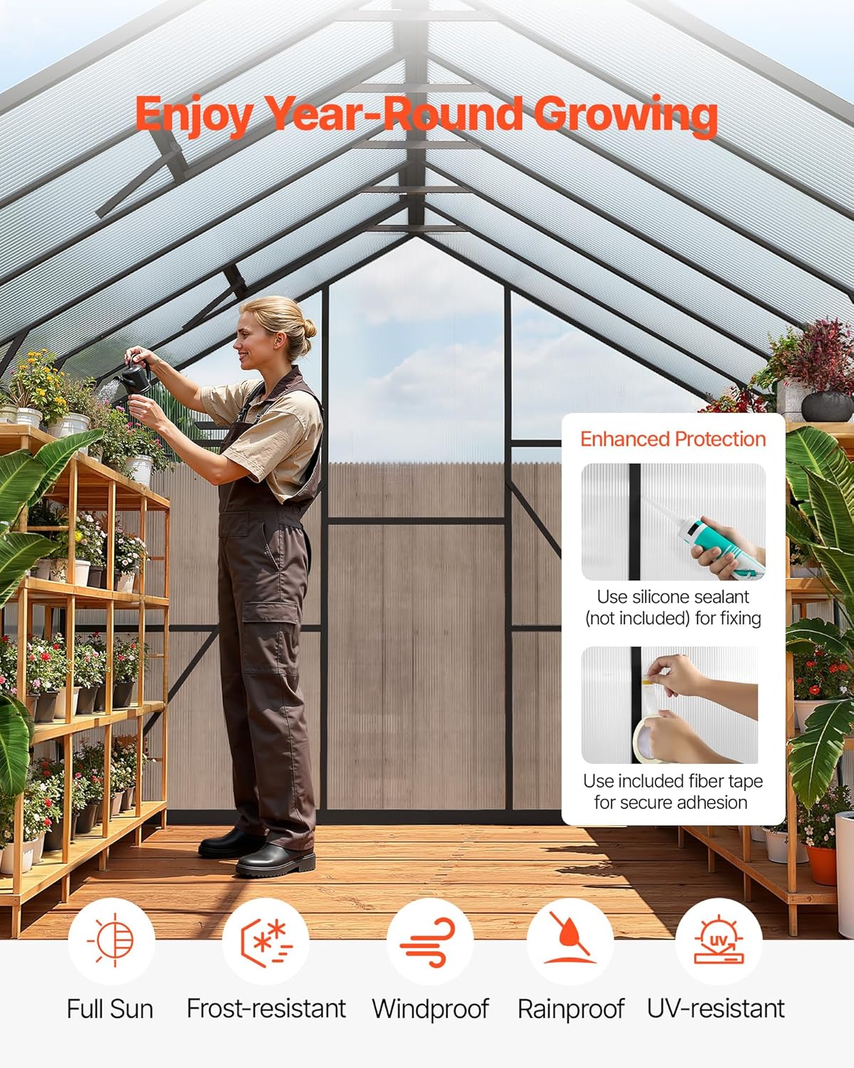 VEVOR 8 x 14 FT Polycarbonate Greenhouse, Heavy Duty Outdoor Green House with Adjustable Vent & Push-Pull Lockable Door, Quick Setup, Aluminum Frame Walk-in Greenhouse Sunroom for Outside Garden Lawn