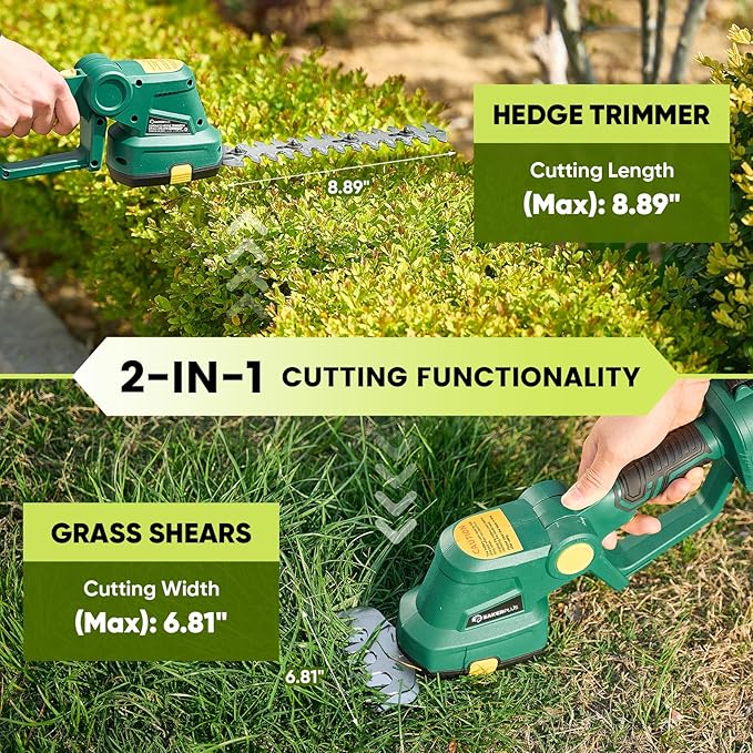 Rechargeable 2-in-1 Hedge and Grass Trimmer, 22V Lightweight Cordless Shrub Cutter with Adjustable Head, Battery and Charger Included – Ideal for Lawn and Garden Work