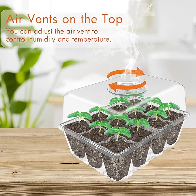 Gardzen 3 Pack Seed Starting Tray, Plant Germination Trays, Seed Starter Kit with Adjustable Humidity Vented Dome and Clear Base, Plant Growing Kit 6.6" x 4.5", Total 36-Cell, Clear