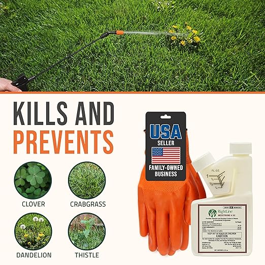 PetraMax Mesotrione 40% (Compare to Tenacity) - 8oz. Pre Emergent Weed Control for Lawns & Post Emergent Weed Control - Weed Preventer & Herbicide Weed Killer for Lush, Healthy Turf - Gloves Included