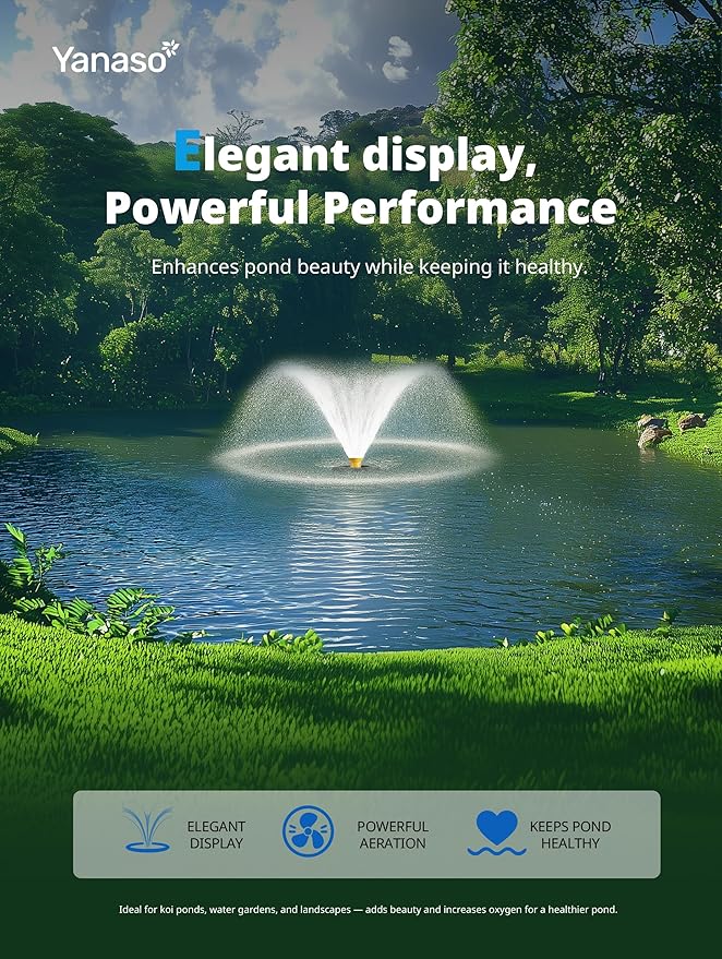 Pond Fountain Aerator Pump with Timer, 50ft Power Cord, 2 Spray Patterns, Energy-Efficient Water Circulation for Ponds & Lakes, Easy Installation