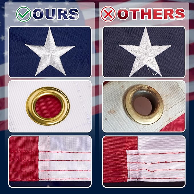 XIFAN Premium American Flag 3x5 Outdoor, Heavy Duty 210D Tough Polyester, Long Lasting US Flags for High Wind Outside with Embroidered Stars, Sewn Stripes, Brass Grommets