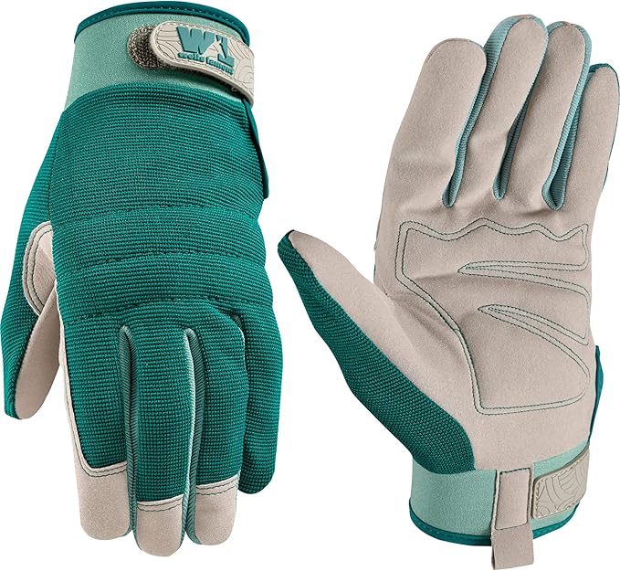 Wells Lamont Women's High Dexterity Adjustable Work and Gardening Gloves, Green, Medium (7754M)