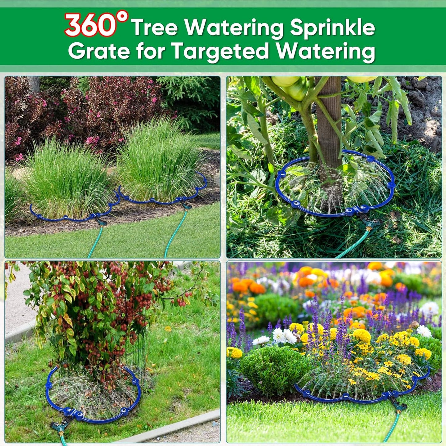 ZZM 360°Tree Water System Tree Watering Ring Circle Sprinkler and Irrigation System Targeted Water with Y Hose Splitter for New Tree Outdoor Plants Raised Garden Beds Shrubs (Large)