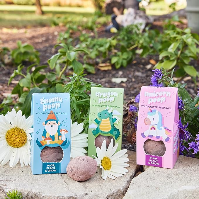 Modern Sprout Wildflower Seed Ball Poop - Non-GMO, Hand-Rolled Clay Seed Bombs with Wildflower Seeds - Plop Plant & Grow Gardening Gift Set for Kids & Adults - (Magical Plop - Pack of 3)
