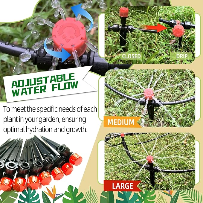 40PCS Push-to-Connect Drip Irrigation Emitters for 1/4 inch Irrigation Tubing, Two-Way Connection Adjustable Drip Emitter Sprayer with Stake, Irrigation Dripper Sprinklers for Drip Irrigation System