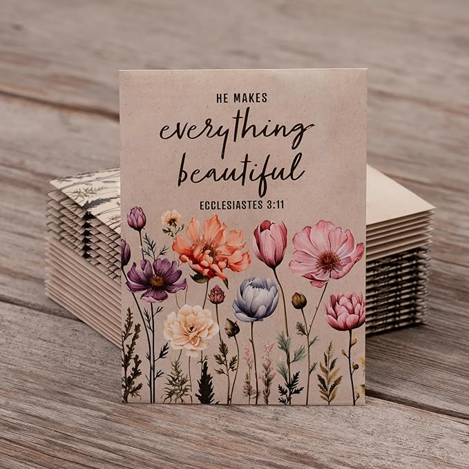 He Makes Everything Beautiful - Pollinator Wildflower Mix Seed Packets - 25 Seed Packs - Perfect Eco-Friendly Gift for Gardeners & Friends - Non GMO Seeds