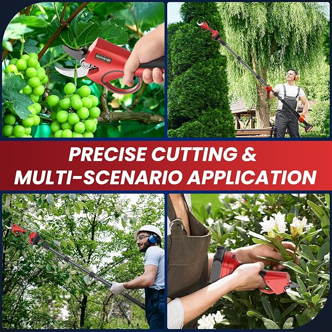 Electric Pruning Shears with Pole, 2-in-1 Cordless Pruning Shears 1.6" with SK7 Blade,8FT Reach,800W Brushless Motor,2 x 21V 2000 mAh Batteries,6โ10Hs,Tree Branch Cutter for Gardening Pruning