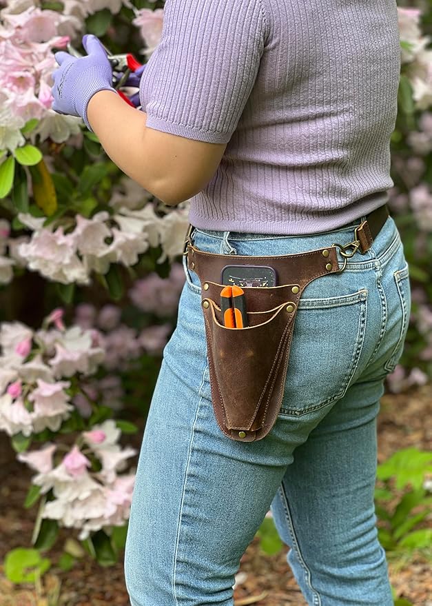 Garden Tool Belt, Handmade Premium Leather with Pouches Pockets Holster for Women & Men, Gardeners, Florists, Electrician, Carpenter, Farmer, Landscaper