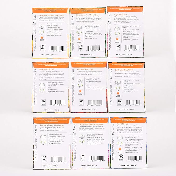 Seed Starter Kit – Flowers | Non-GMO | Heirloom Seed Packets | Natural Wood Row Markers