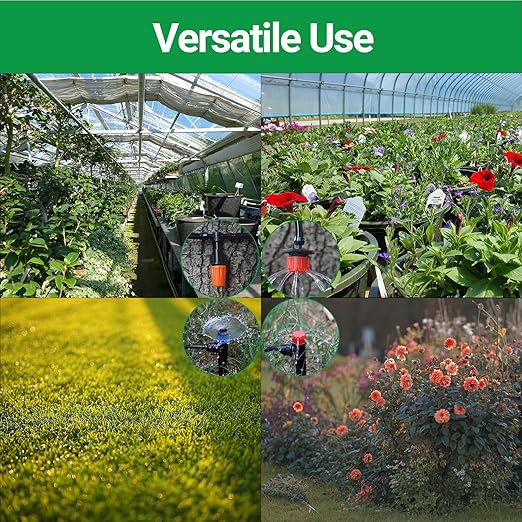 160 Pcs Adjustable Irrigation Emitters, Mister Nozzles, Drippers, Sprayers, Barbed Connectors, Irrigation Parts for 1/4" Tubing Garden Watering System (Tubing Not Included)