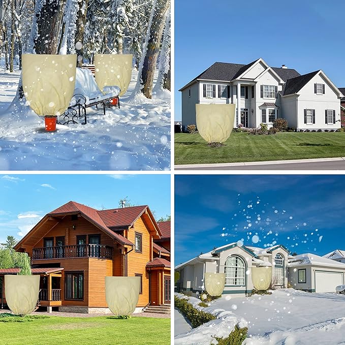 TCBWFY 95x80 Inch Huge Plant Covers Freeze Protection Frost Cloth for Outdoor Plants,2.82oz/yd² Thickened Winter Tree Covers with Zipper Drawstring,4 Pack Frost Blanket from Wind,Pest and Animal