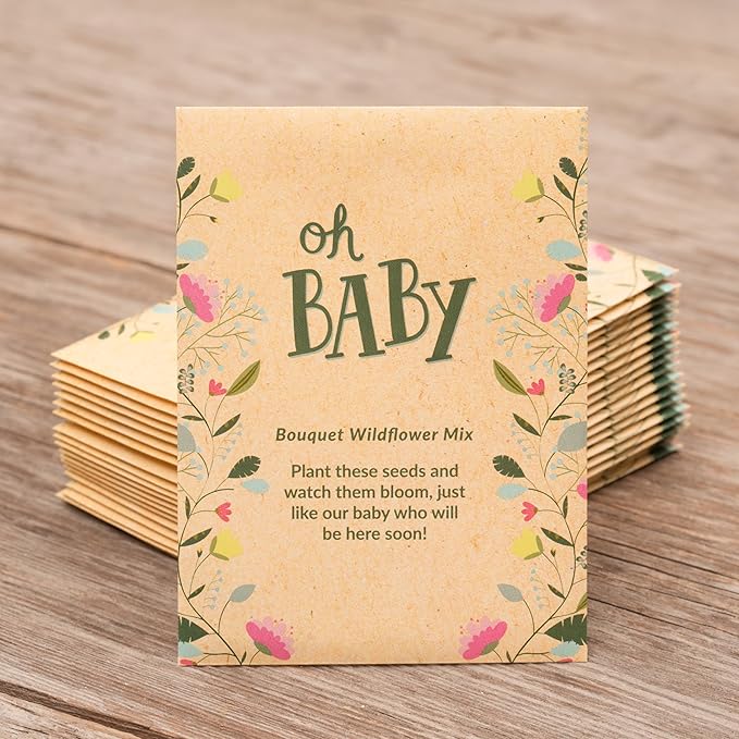 BENTLEY SEED CO. Oh Baby Seed Packets|Girl or Boy Baby Shower Favors for Guests | 25 Wildflower Seed Packets | Pre-Filled | Bouquet Wildflower Mix | Non-GMO Seeds | Gender Neutral | Eco-Friendly Gift