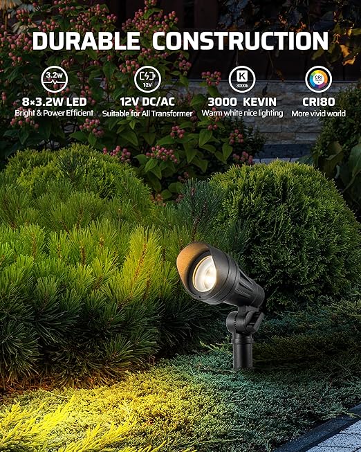 DEWENWILS 12V Landscape Lighting kit, 1x60W Transformer with Timer+8x3.2W Aluminum LED Low Voltage Landscape Spotlight Lights, 100FT Wire+8 Pack Connector for Patio Yard Garden