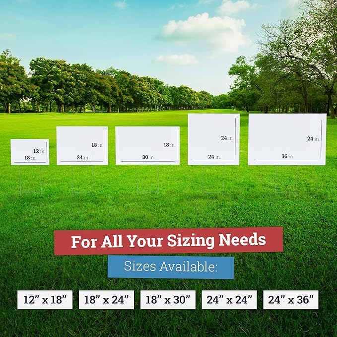 100 pack 12x18" Double Sided Customizable Outdoor Yard Sign made from Corrugated Plastic with Metal "H" Stake, Easy to Design, Sign for Business, Garage or Yard Sale, Home, Office, (12" x 18" - Qty 100)