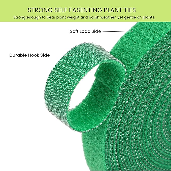 Reusable Plant Ties Hook and Loop Soft Garden Tape Roll Gentle Plant Supporting Ties Double Sided Self Gripping Adjustable Garden Staking Straps for Climbing Plants and Vines (1/2 Inch x 82 ft, Green)