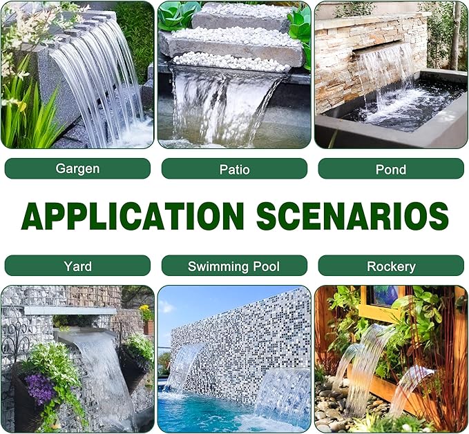 LONGRUN Waterfall Pool Fountain, Updated 5.9'' Wider Open Lip Stainless Steel Waterfall Spillway, Decorative Water Feature for Swimming Pools, Koi Ponds, Spa & Garden - 23.6''