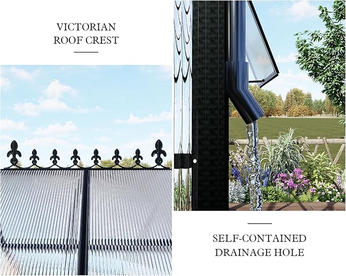 Howe 14x9.5x9 FT Polycarbonate Greenhouse with 2 Vents and Double Swing Doors 6FT Added Wall Height, Walk-in Large Sunroom Aluminum Greenhouse for Outdoors, Black