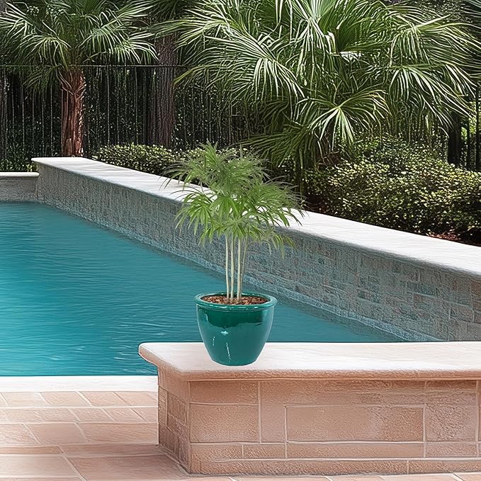 Sunnydaze Large Ceramic Plant Pot - Round Outdoor Glazed Ceramic Planter Pot with Drainage - Chalet -Dark Green - 14.5"