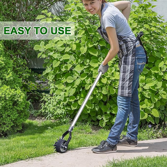 Wheel Rotary Edger Lawn Tool, Sidewalk 66.7Inch Manual Lawn Edger, Grass Edge Trimmer, Adjustable Stainless Steel Handle with Cushion Grip,Soil,Garden and Yard Tool