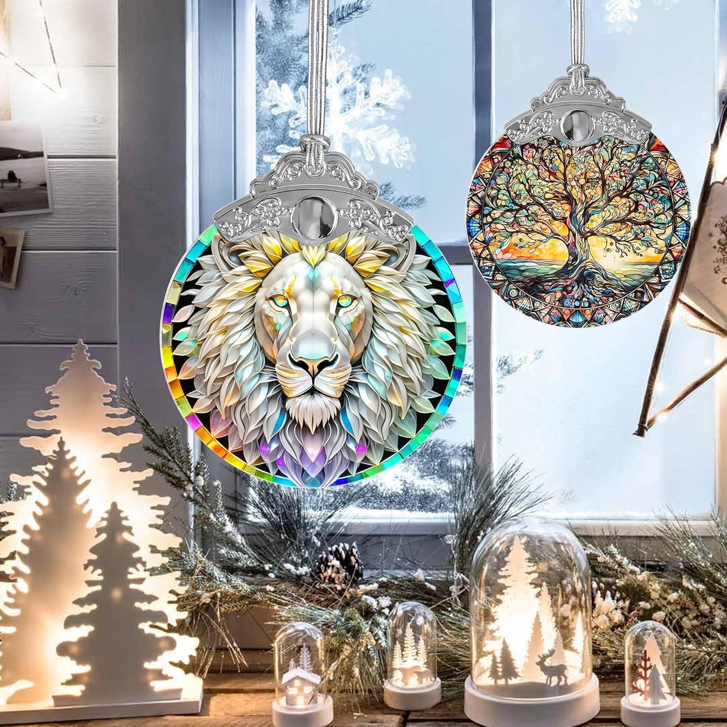 Stained Glass Suncatcher, Jocidea Lion Ornament, Christmas Ornaments, Holidays Ornaments, Christmas Tree Decor, Lion Decor for Home, Lion Gifts