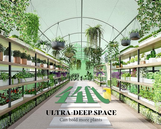 AMERLIFE 44x10x7.5 FT Tunnel Greenhouse for Outdoors, Extra Large Walk in Greenhouse with Galvanized Steel Frame, Premium PE Cover & Film Clips, Swing Door, Green
