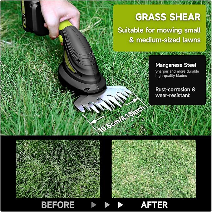 Hedge Trimmer Cordless,2 in 1 Hedge Shrub Grass Shears,21 V Electric Hedge Trimmer Grass Cutter Bush Trimmer with 2 PCS Rechargeable Battery for Garden, Lawn, Yard (Black)