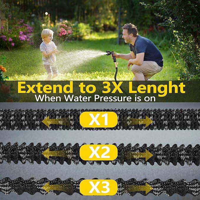 100 FT Garden Hose Expandable Hose-2025 Upgraded Flexible Water Hose, Car Wash Hose with Extra-Strong Brass Connectors,Superior Strength-4-Layers Latex - Kink-less Lightweight Expanding Hose