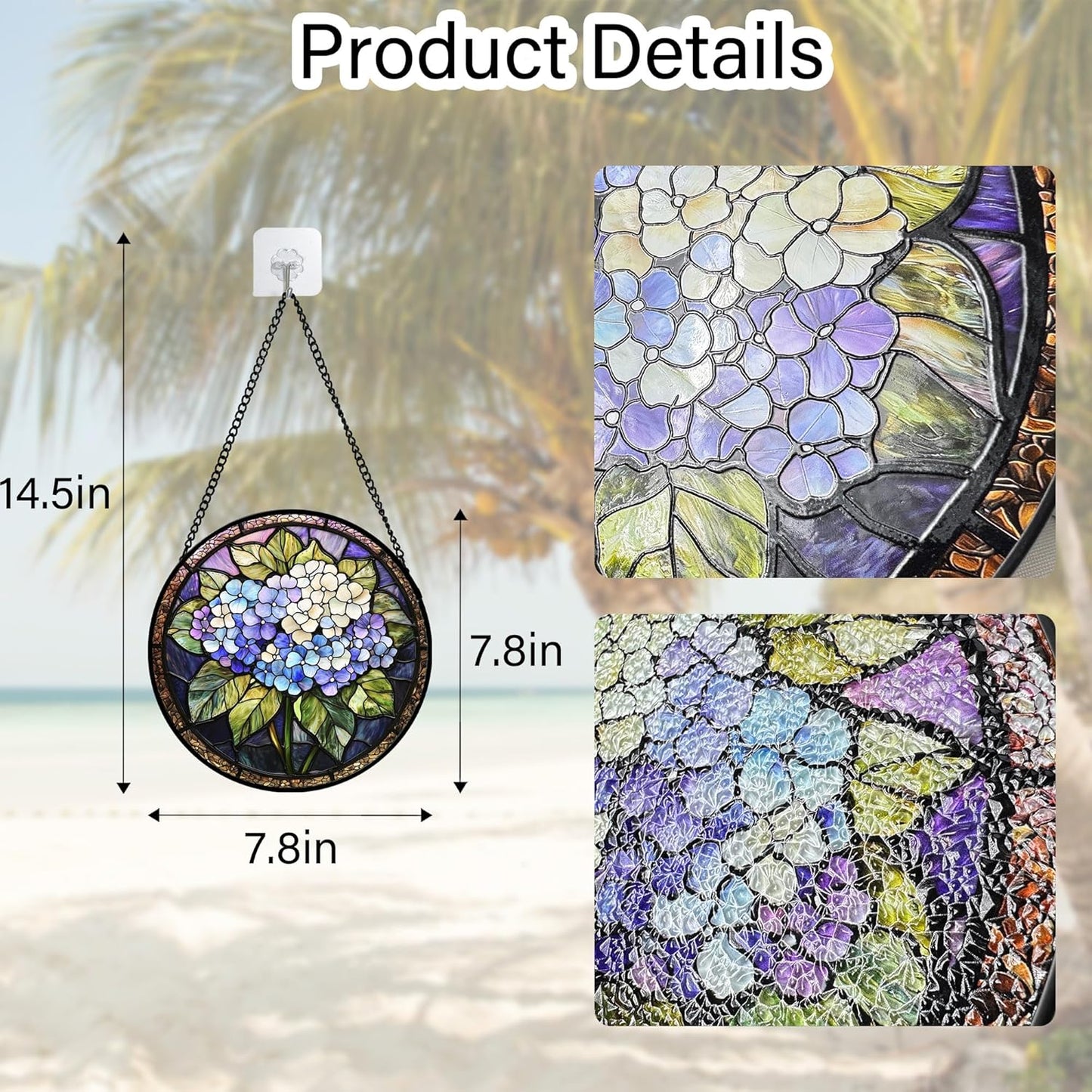 Stained Glass Window Hanging, Hydrangea Flowers Sun Catchers Diamond Glass Panel Hangings Plant Suncatcher Decor for Birthday for Women, Men, Wife, Aunt, and Mom 7.8 in