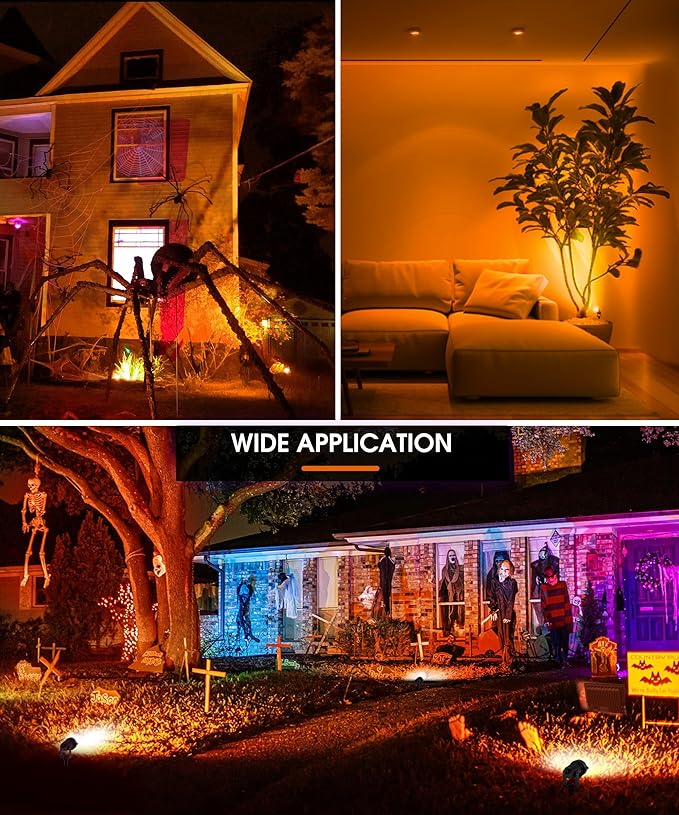 LOHAS Landscape Orange Halloween Spot Lights Outdoor, 10W Dusk to Dawn Sensor LED Spotlights for Yard, IP66 Waterproof Pathway Outside Lights, 9.84-ft Cord, Orange Lawn Decor Lamp, UL Listed,2 Pack