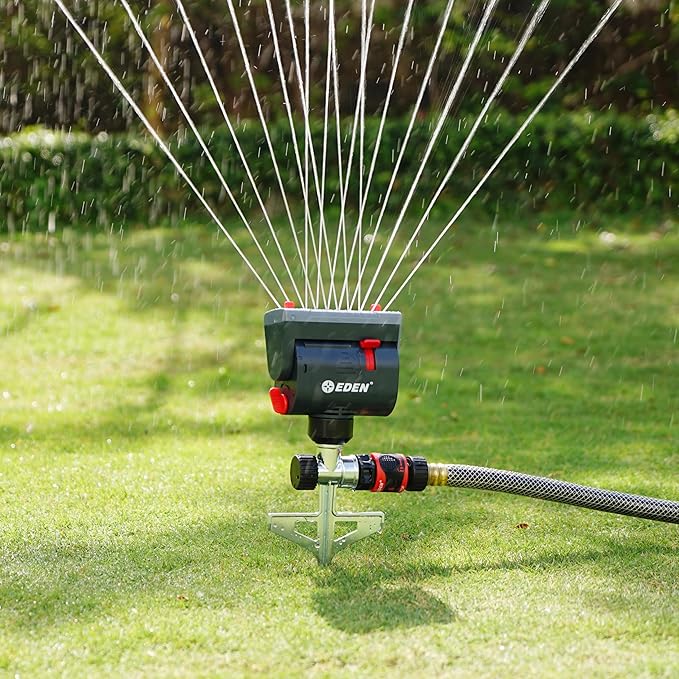Eden 94145 4-Way Adjustable Mini Turbo Oscillating Sprinkler with Step Spike Gear Drive, Heavy Duty, Gardening Watering System, Lawn & Garden, Coverage up to 4069sq.ft