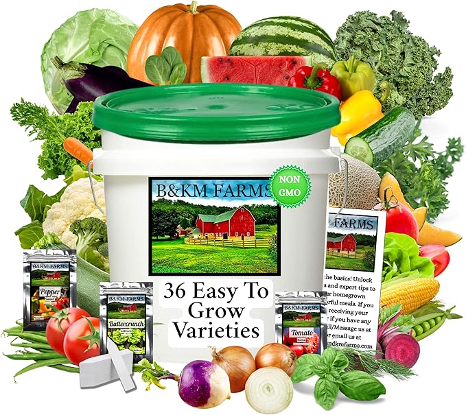 Personal Seed Vault - 38,000+ Survival Seeds, 36 Popular Varieties + Online Growing Guide by B&KM Farms