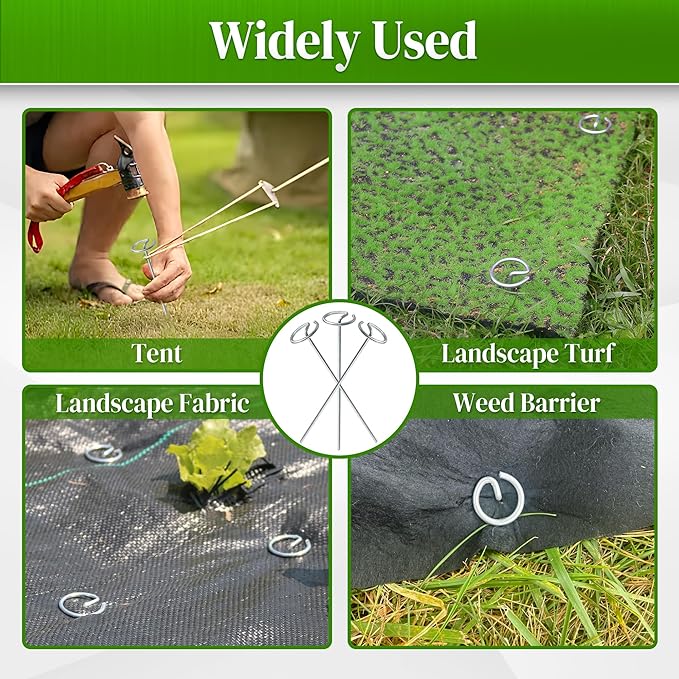100 Pcs Circle Top Landscape Staples, 11 Gauge Landscape Fabric Pins, Not Easy to Bend 6 inch Galvanized Landscape Fabric Stakes, Garden Stakes for Landscaping, Heavy Duty Ground Stakes
