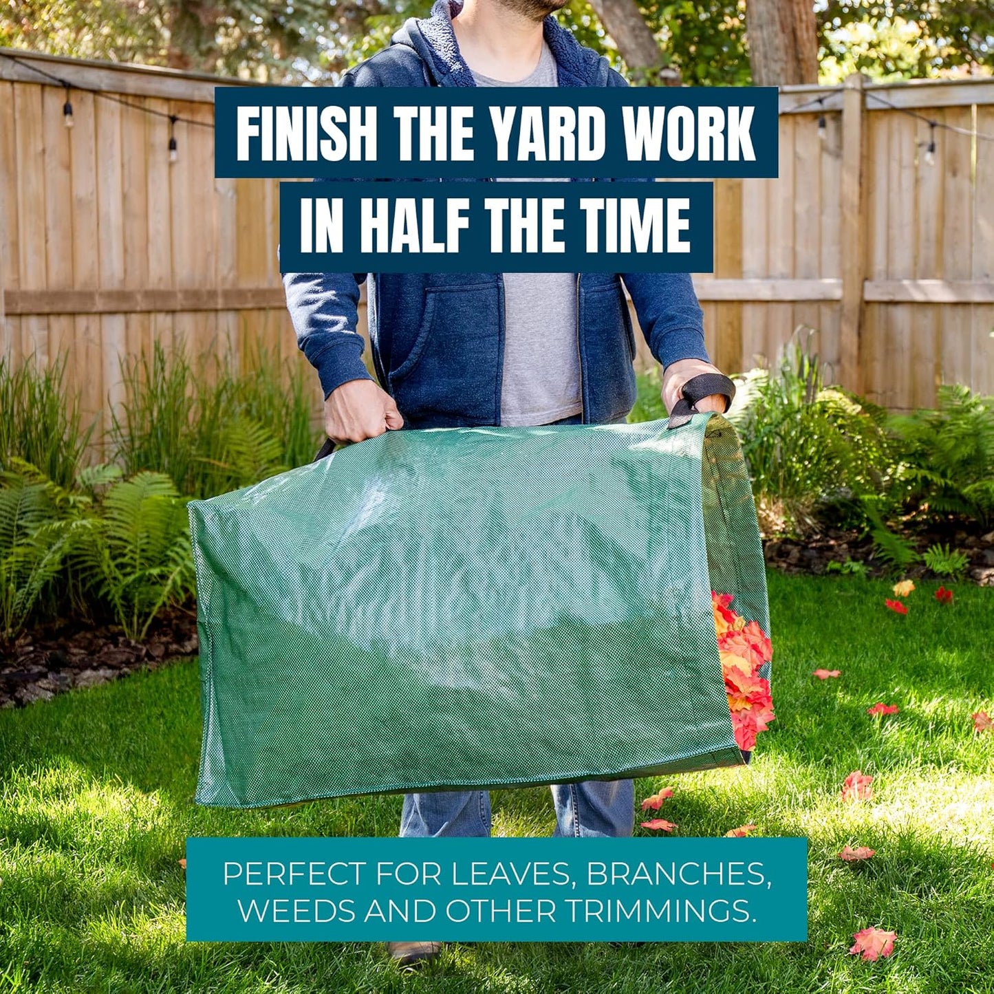 MEKKAPRO Big Gulp Leaf Bags, 2-Pack Lawn Bags with Reinforced Handles, 53 Gallon, Reusable Yard Waste, Garden Waste Bag, Garden Bag for Debris, Lawn Leaf Collector