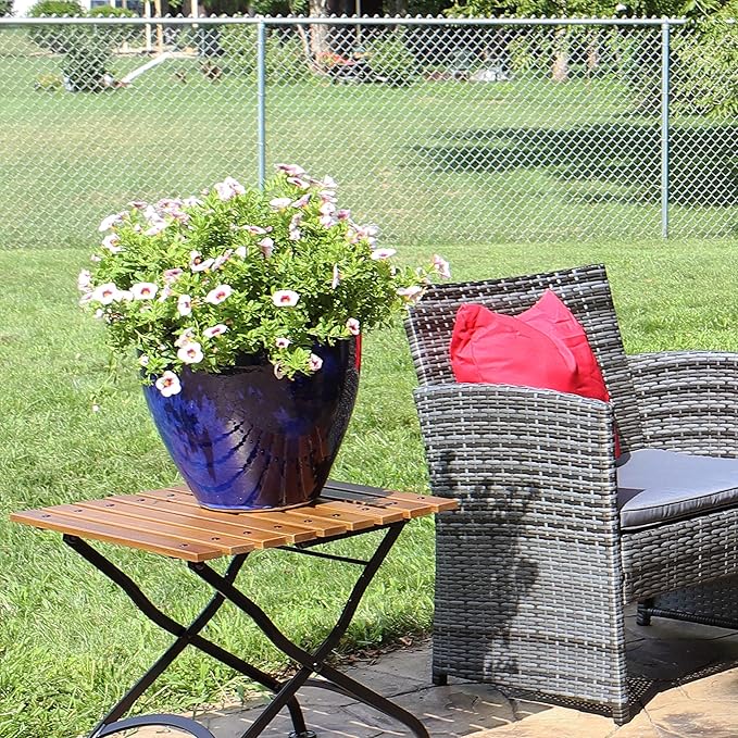 Sunnydaze Large Ceramic Plant Pot - Round Outdoor Glazed Ceramic Planter Pot with Drainage - Resort - Imperial Blue - 13.5"