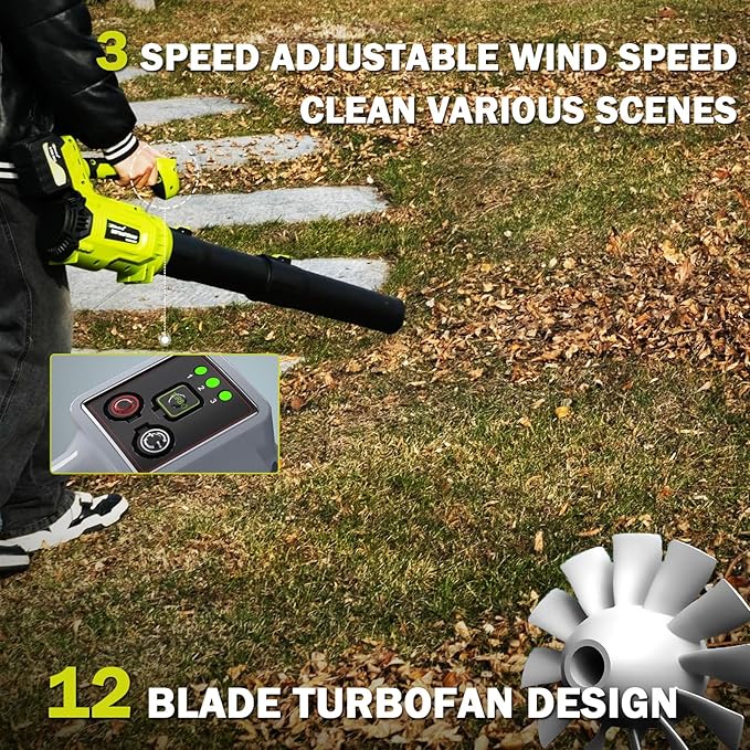 Leaf Blower Cordless,2 x 21V 6.0Ah Battery and Charger, 650CFM Electric Cordless Leaf Blower, 3-Variable Speed & Turbo Mode, Blowers for Lawn Care